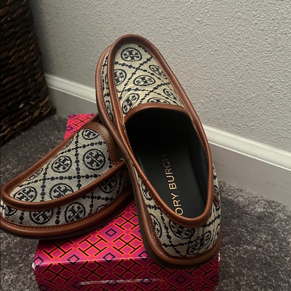 Tory Burch Brown and Blue Loafers